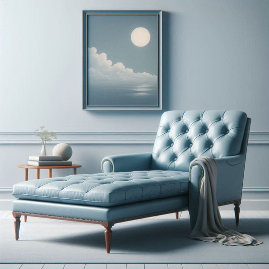 Baby blue leather double armrest chaise