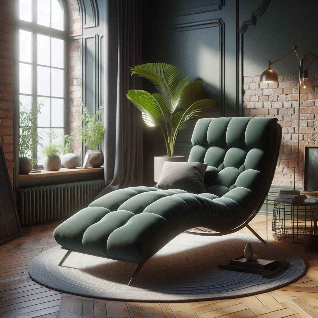 Pine green velvet chaise