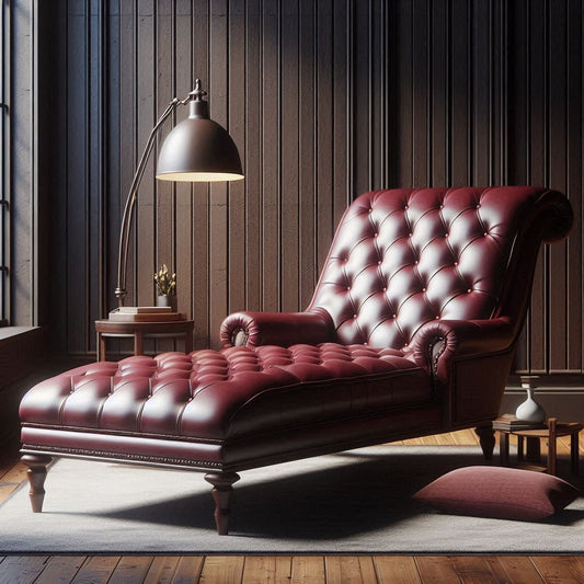 Burgundy leather two armrest chaise